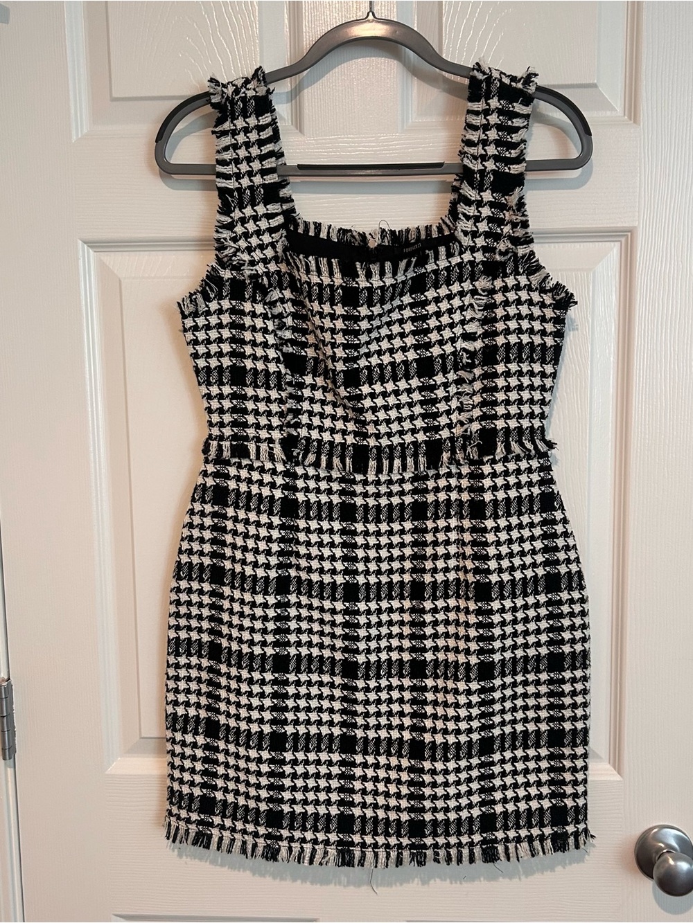 Forever 21 Black and White Houndstooth Tweed Mini Dress